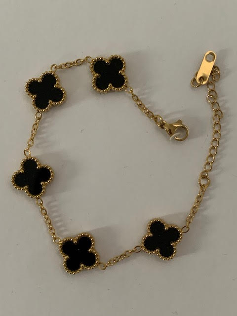 Four leaf clover 18K gold plated schwarz bracelet