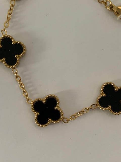 Four leaf clover 18K gold plated schwarz bracelet