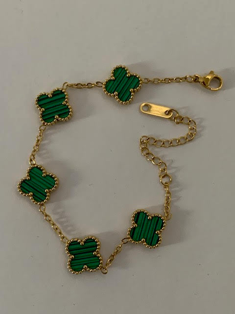 Four leaf clover 18K gold plated green bracelet