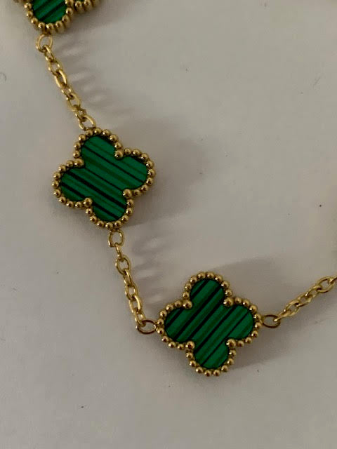 Four leaf clover 18K gold plated green bracelet