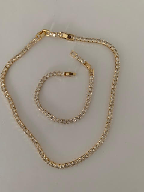 Beril 4mm zircon stone gold plated jewelery set