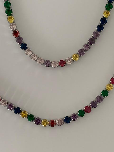 Bethany colorful 4mm zircon stone rhodium plated jewelery set