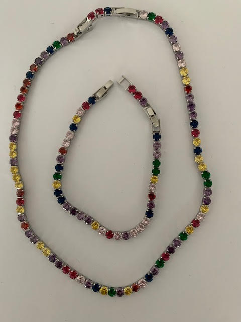 Bethany colorful 4mm zircon stone rhodium plated jewelery set