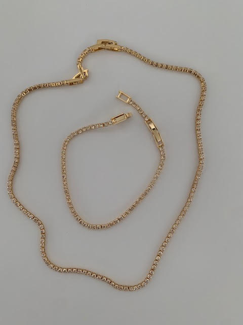 Beril 2mm zircon stone gold plated jewelery set