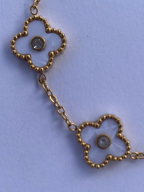 Four leaf clover 18K gold plated beige with zircon stones bracelet