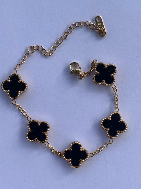 Four leaf clover 18K gold plated schwarz bracelet