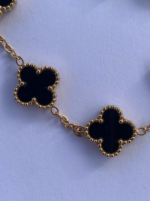 Four leaf clover 18K gold plated schwarz bracelet