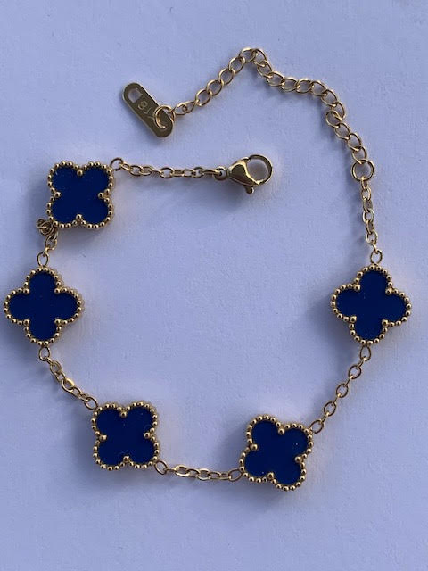 Four leaf clover 18K gold plated dark blue bracelet