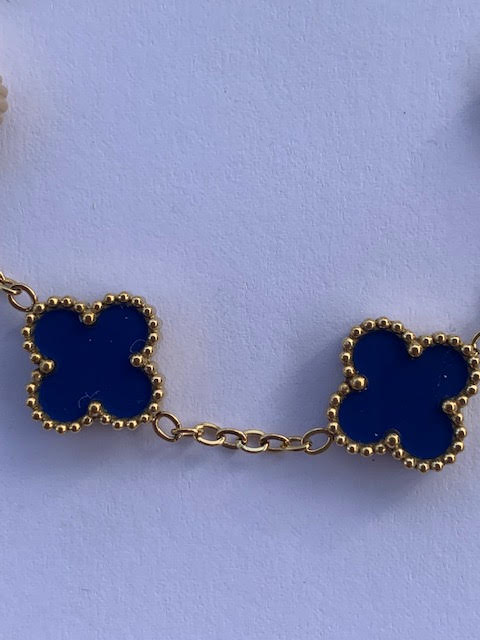 Four leaf clover 18K gold plated dark blue bracelet
